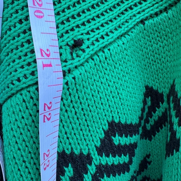 Vintage 80s Pazzo! Knit Green Dragon Geometric Oversized Pullover Sweater Large - Picture 7 of 16